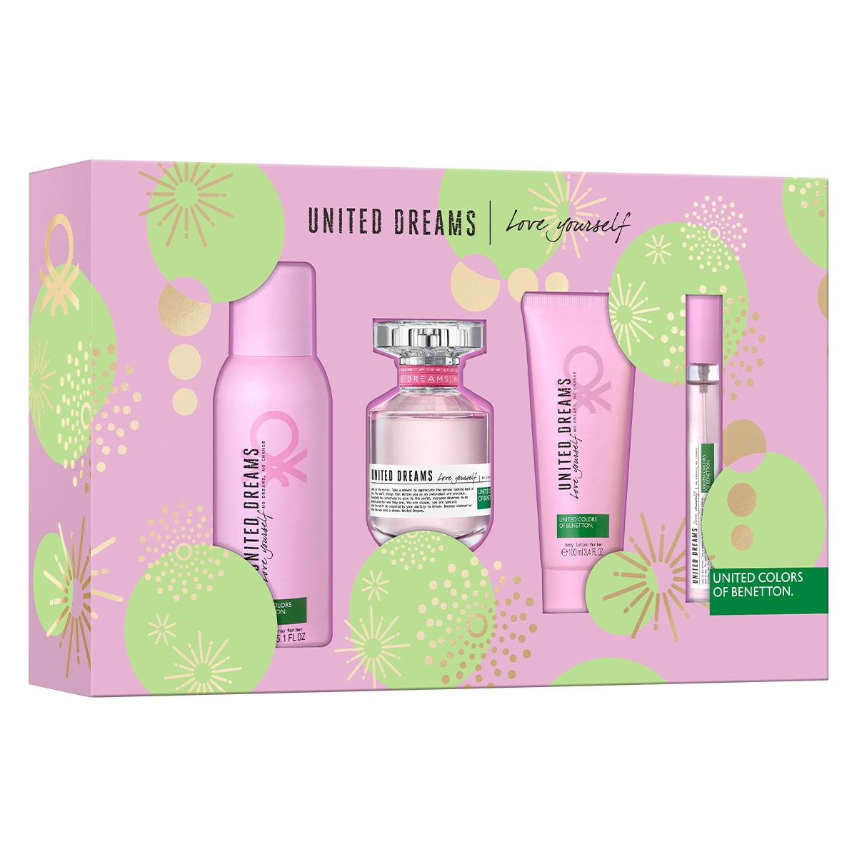 Benetton United Dreams Love Set para Dama Fragancia EDT 80ml + Desodorante 150ml + Body Lotion 75ml + Vial 10ml