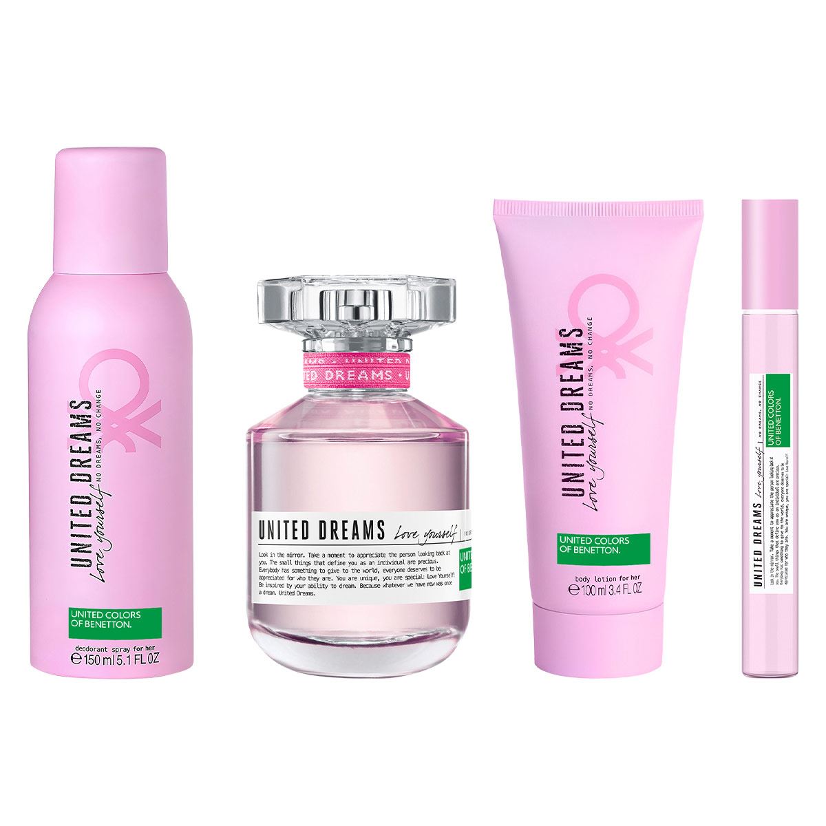 Benetton United Dreams Love Set para Dama Fragancia EDT 80ml + Desodorante 150ml + Body Lotion 75ml + Vial 10ml