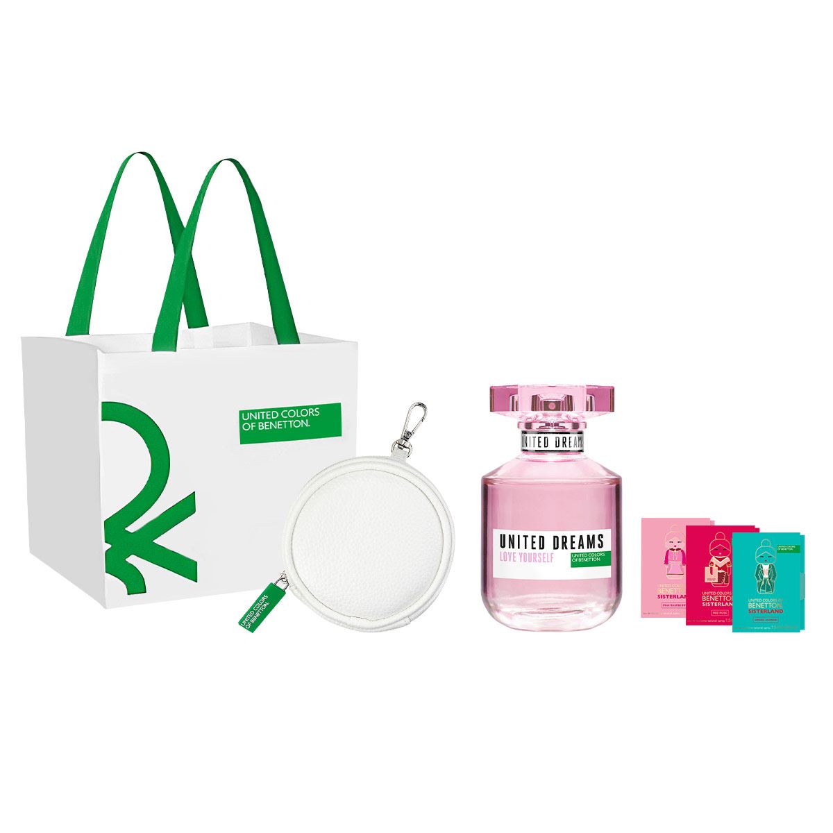 Benetton United Dreams Love Yourself Set Para Dama Perfume EDT 100ML + Bolsa + Cartera + 3 Muestras Sisterland