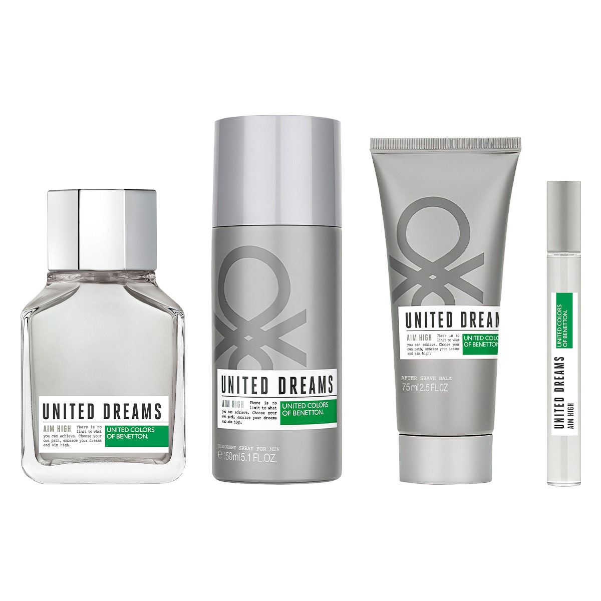 Benetton United Dreams Aim High Set para Caballero Fragancia EDT 100ml + Desodorante 150ml + After Shave 75ml + Vial 10ml