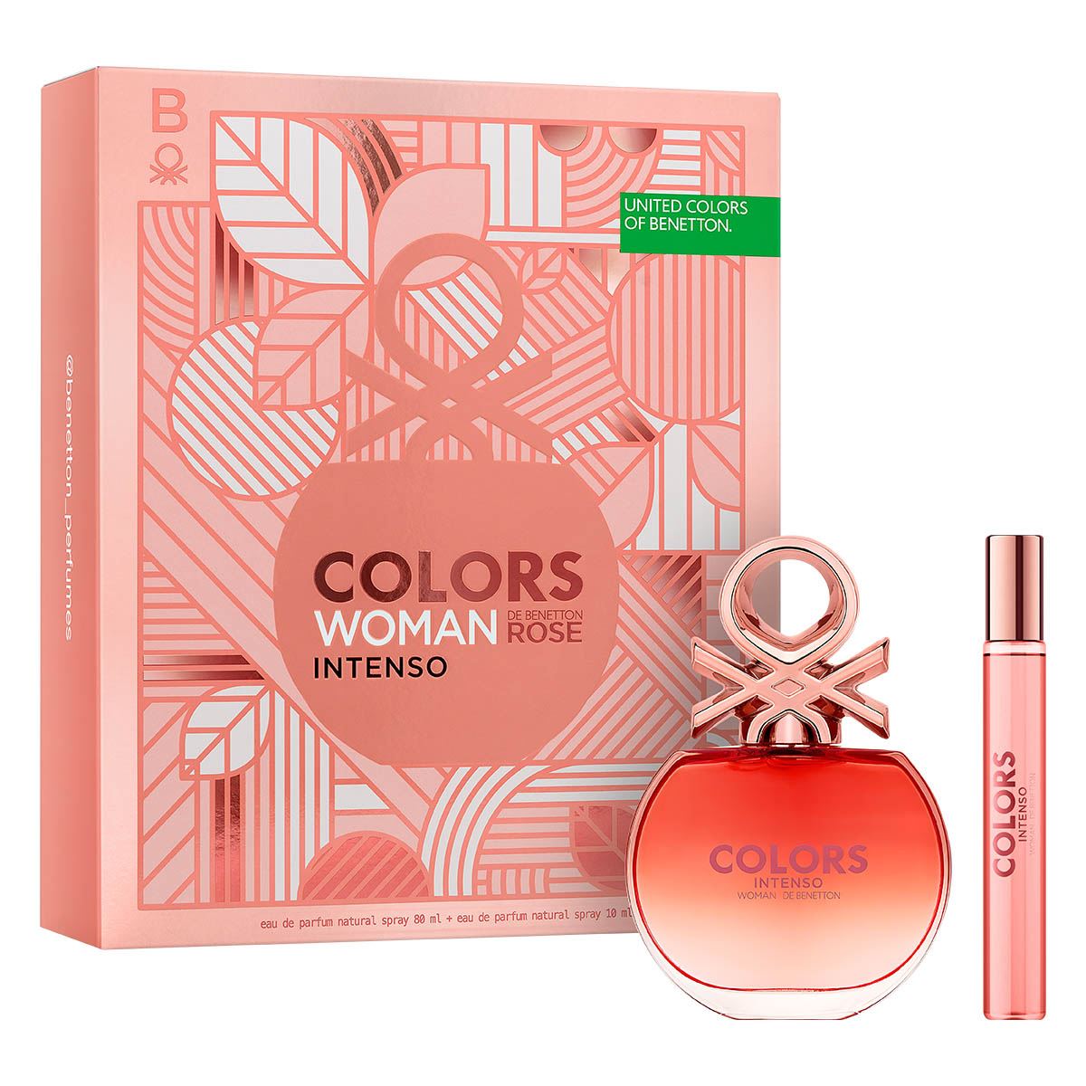 Benetton Colors Woman Rose Intenso Set para Dama Fragancia EDP 80ml + Vial 10ml