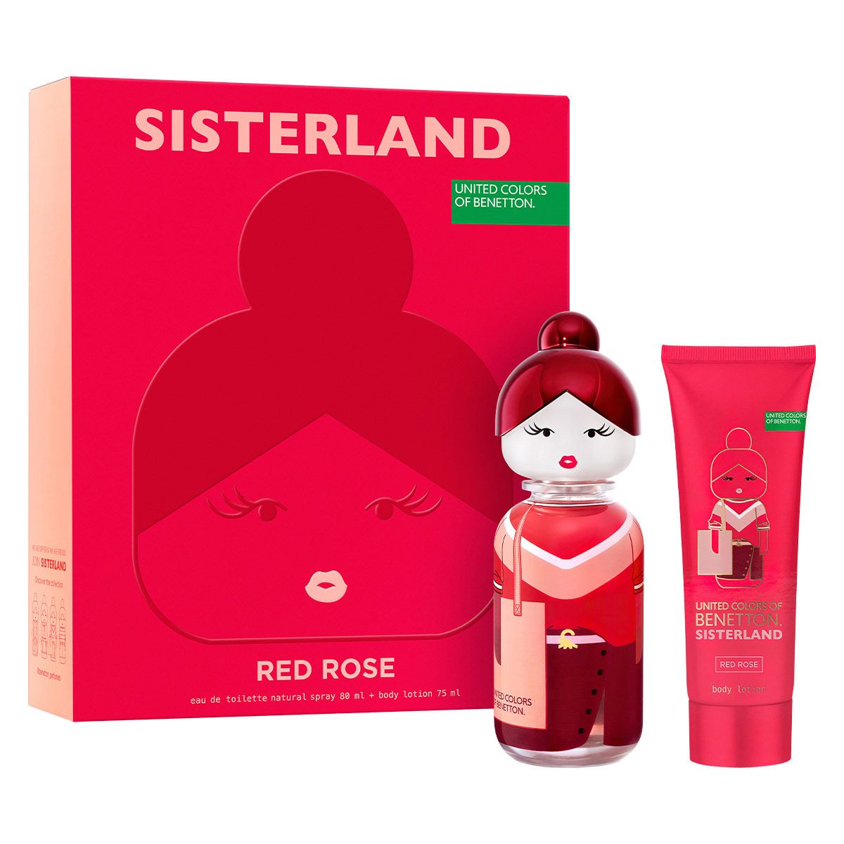 Set para Mujer Benetton Sisterland Red Rose Fragancia EDT 80ml + Body Lotion 75ml