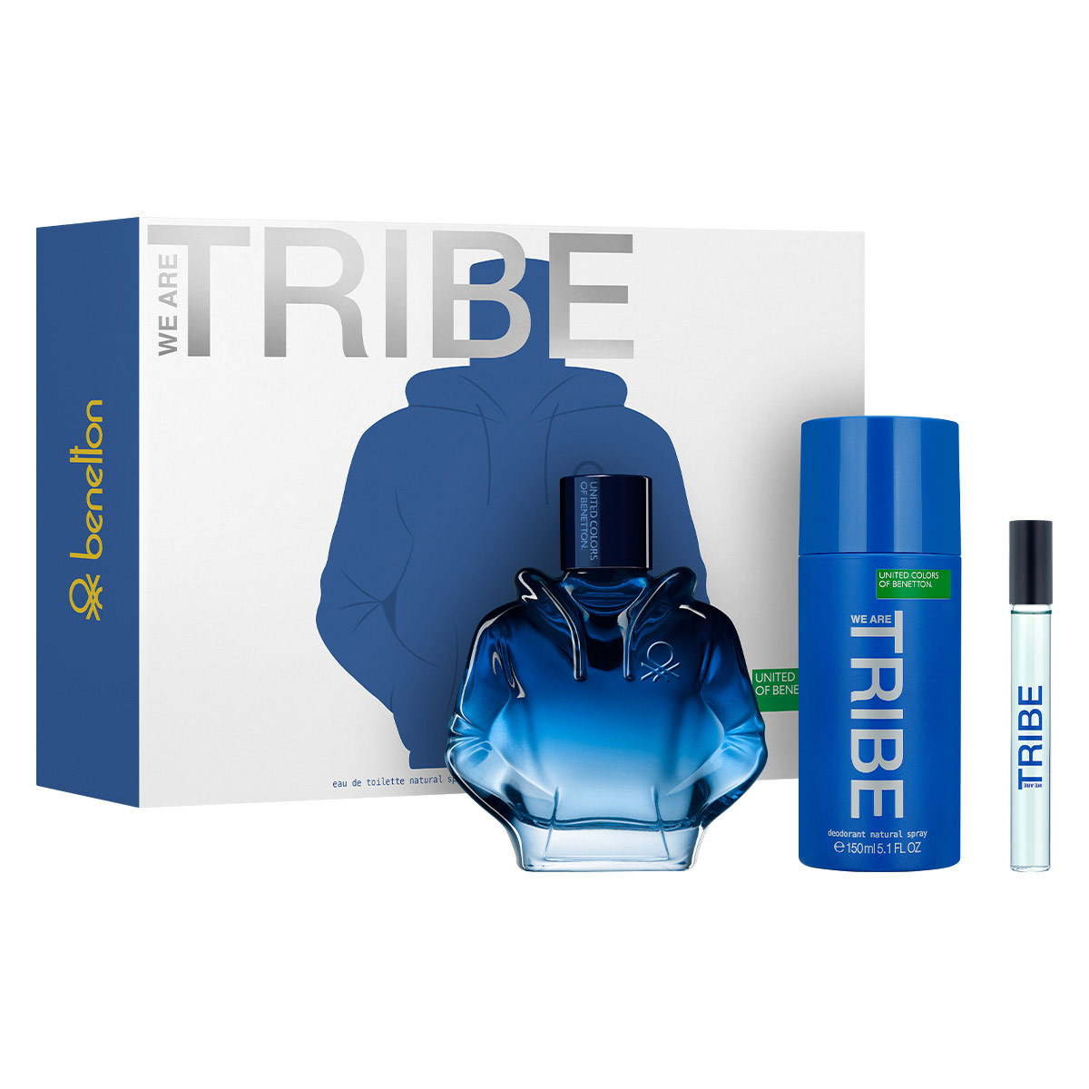 Set para Hombre Benetton Tribe Fragancia EDT 90ml + Desodorante 150ml + Perfume de Bolsillo 10ml