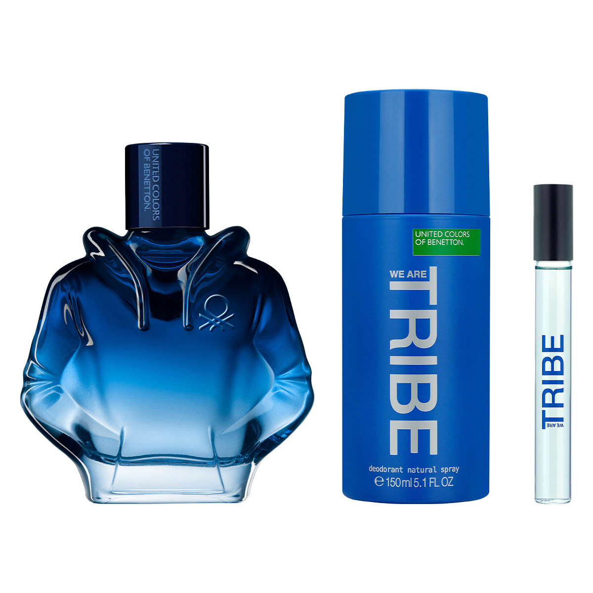Set para Hombre Benetton Tribe Fragancia EDT 90ml + Desodorante 150ml + Perfume de Bolsillo 10ml