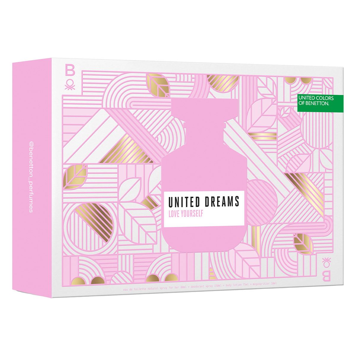 Set para Mujer Benetton United Dreams Love Yourself EDT 80ml + Desodorante 150ml + Body Lotion 75ml + EDT 10ml