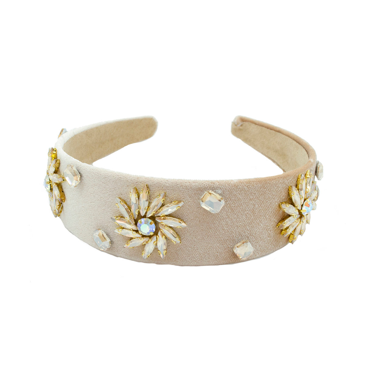 Diadema Ancha Terciopelo Marrón con Pedrería Pressume
