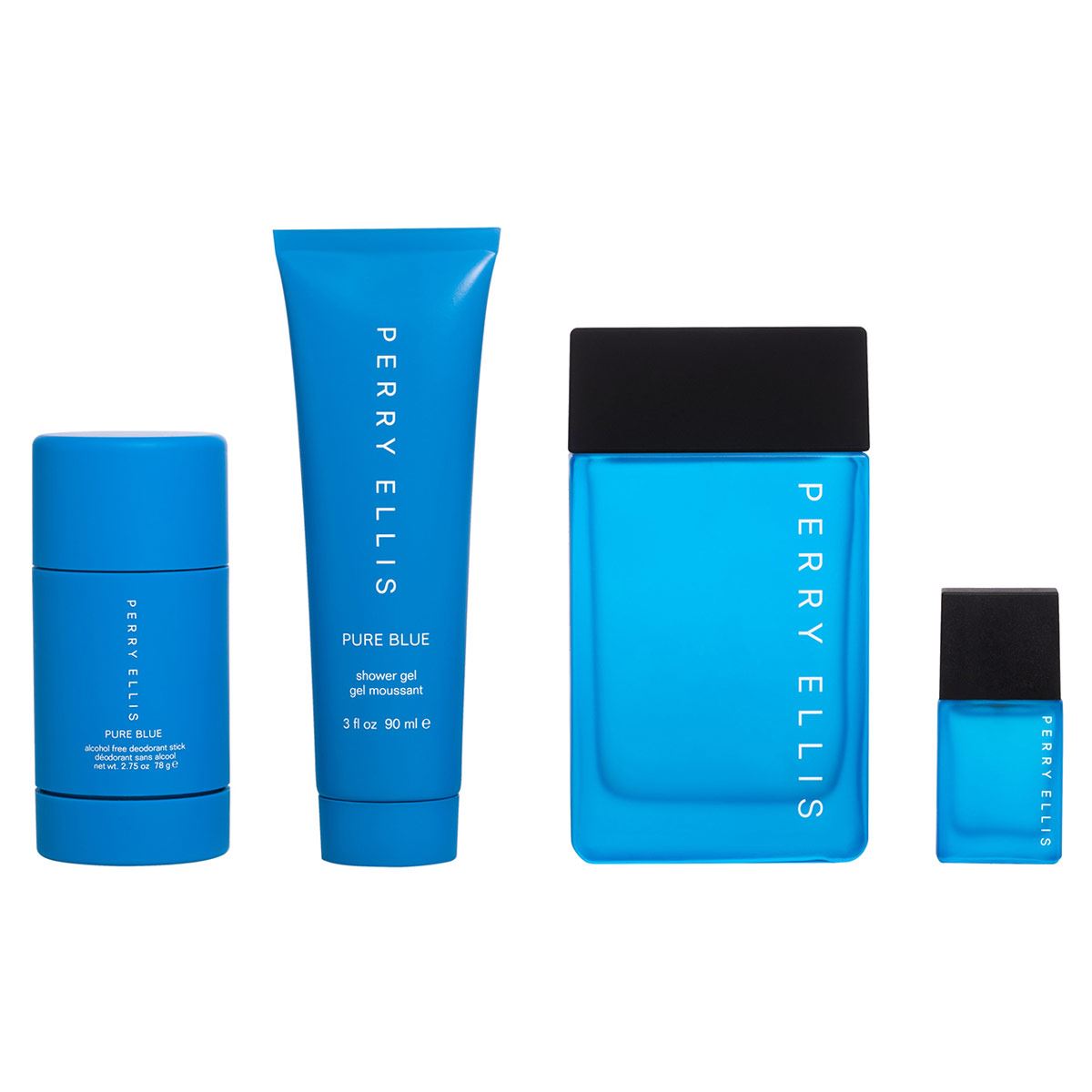 Set para Caballero, Perry Ellis,  Pure Blue EDT  (4 piezas) EDT 100ml + Shower Gel 90ml + Desodorante 78g + Mini 7.5 ml