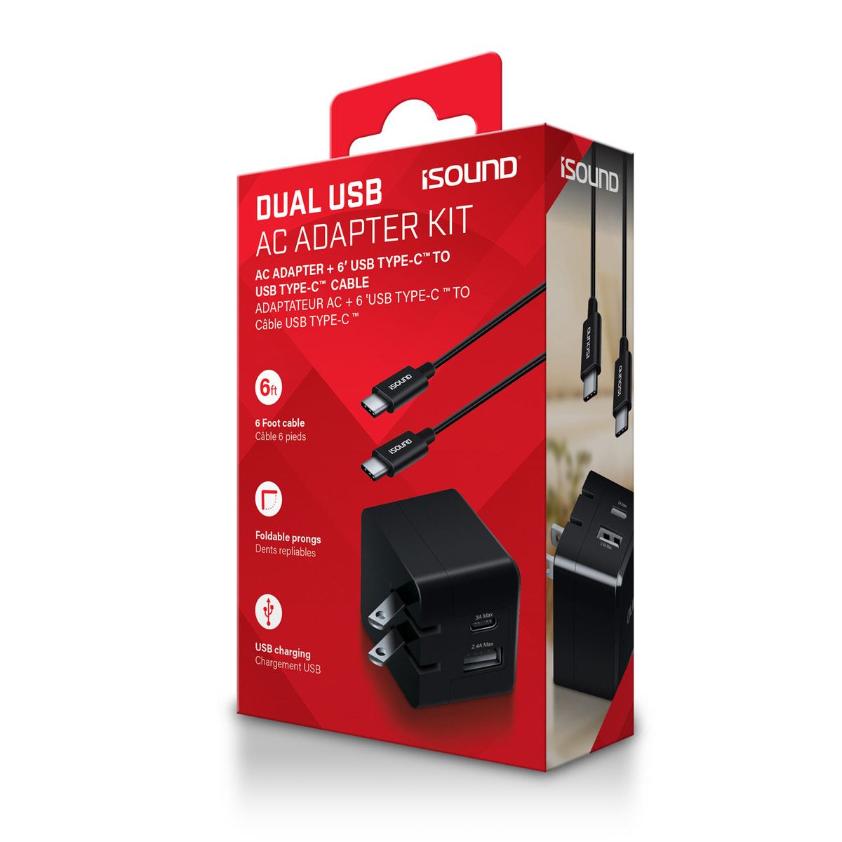 Cargador de pared doble puerto USB + cable USB Type-C