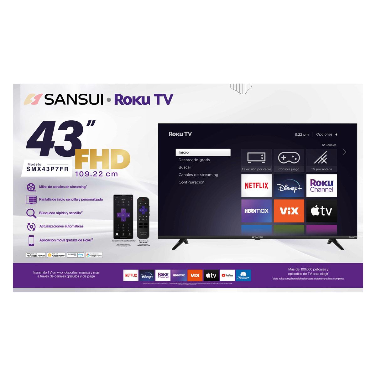Pantalla Sansui 43 pulgadas Full HD Roku TV SMX43P7FR