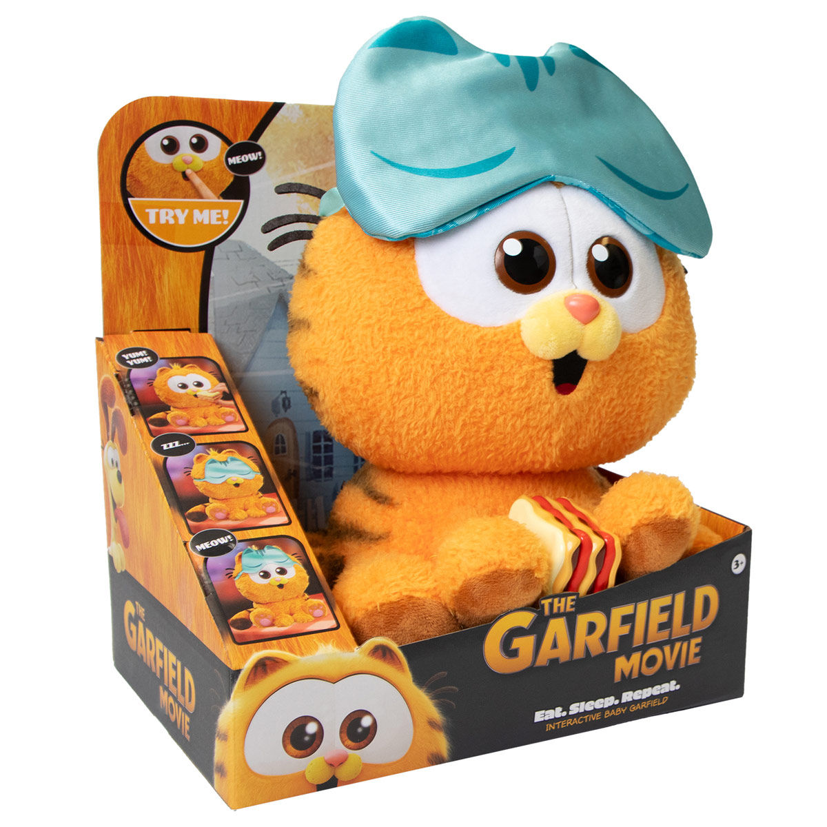 Peluche Interactivo Bebé Garfield Antifaz y Lasaña The Garfield Movie