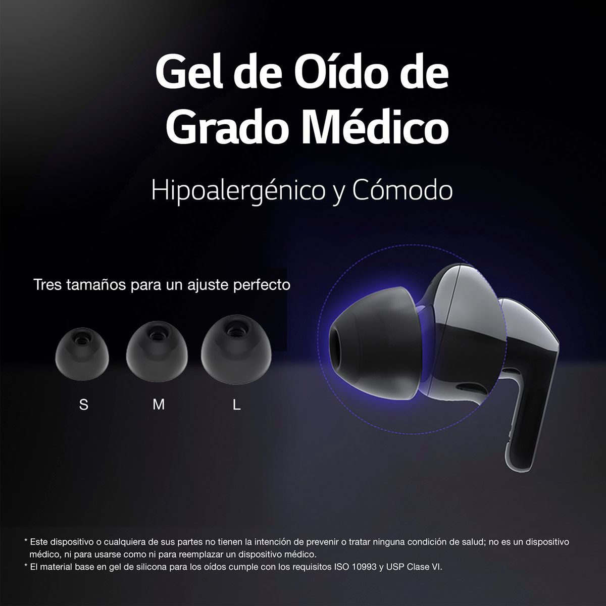 LG TONE Free FN4 - Audífonos Inalámbricos Bluetooth con Geles para oído Hipoalergénicos de Grado Médico  - Negros