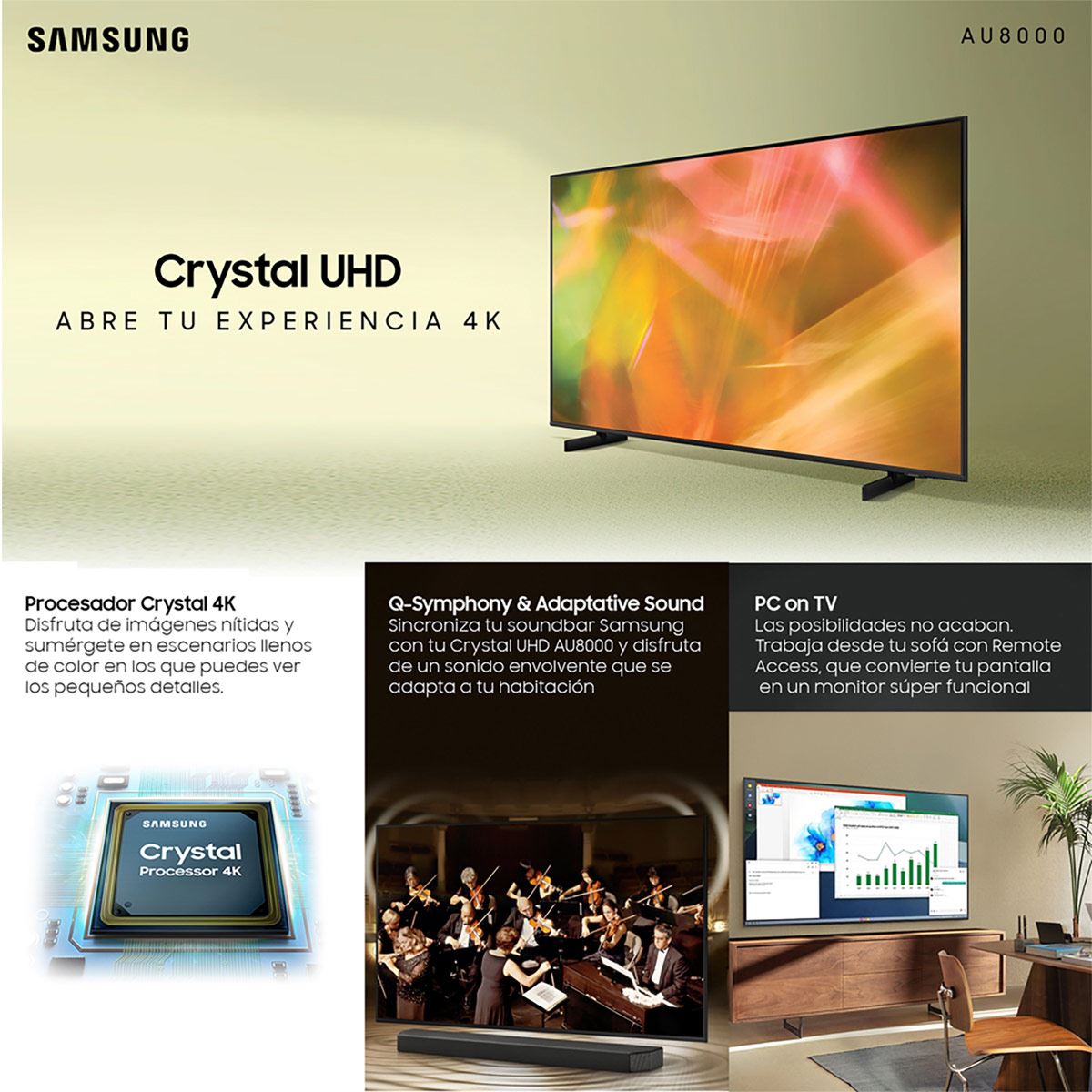 Pantalla Samsung 43 Pulgadas LED 4K UN43AU8000FXZX