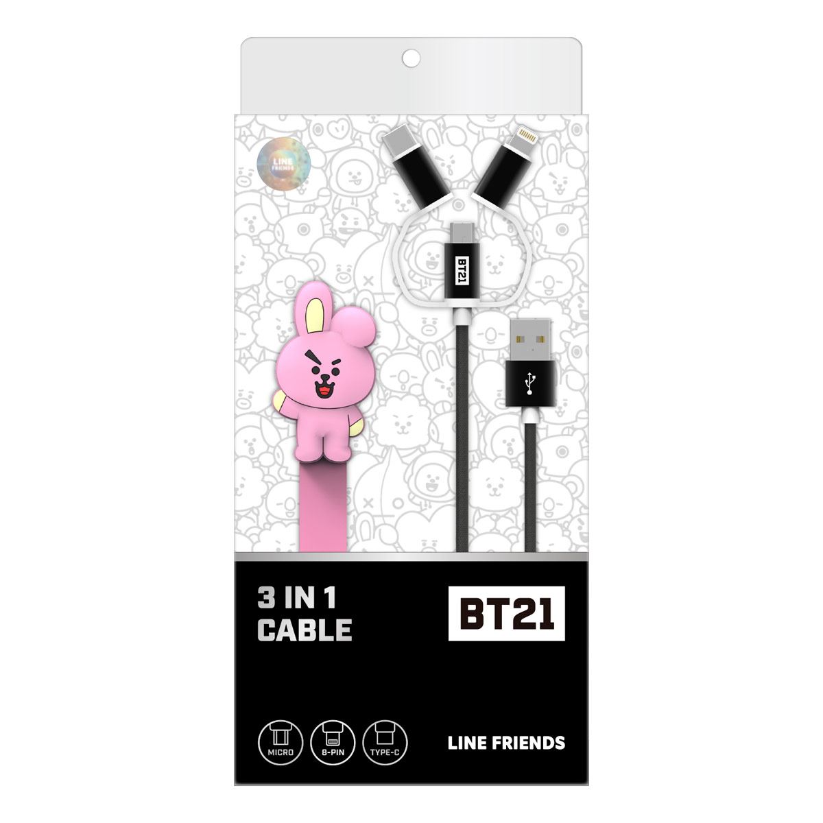Cable Cargador Para Celular 3 En 1 Personaje Cooky Línea BT21