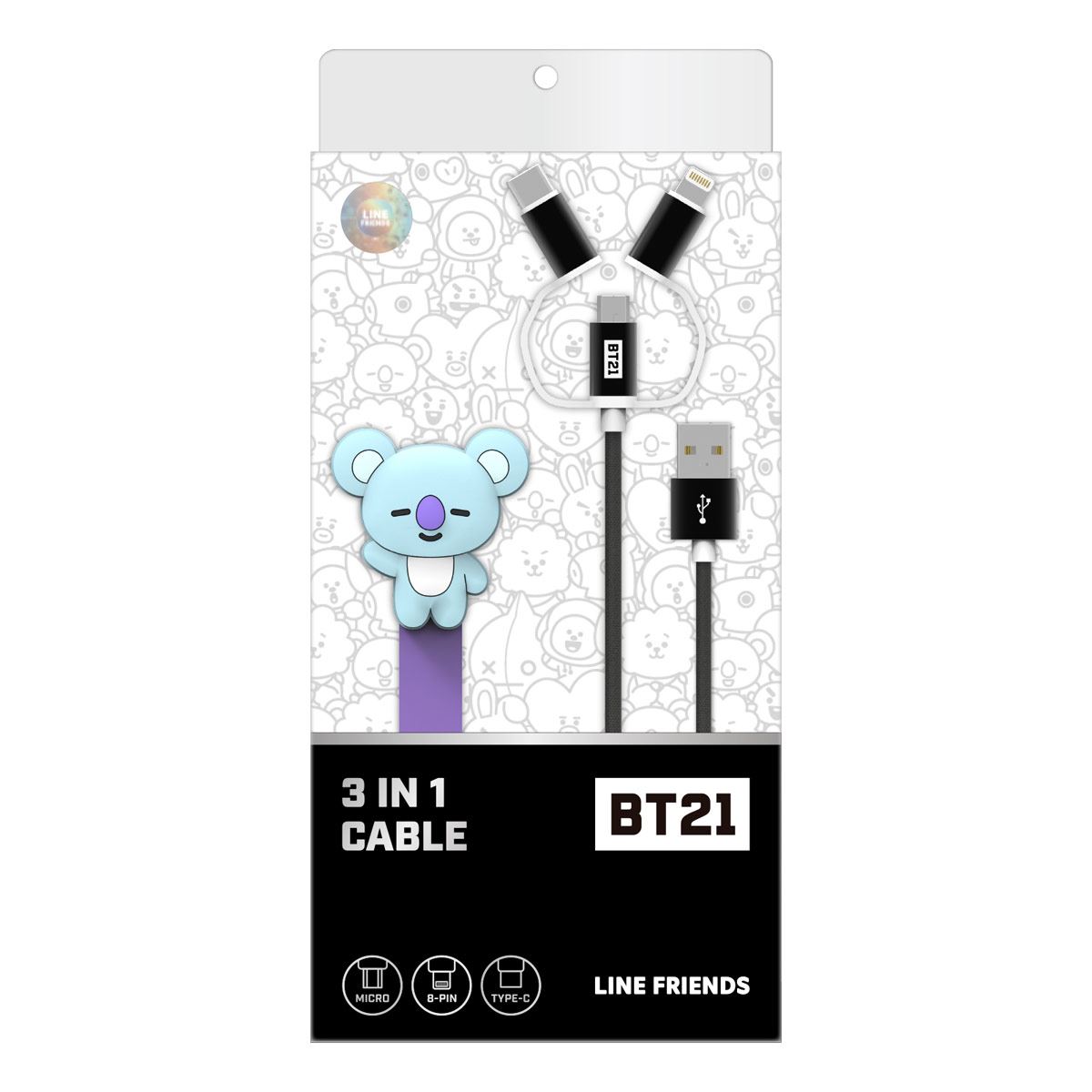 Cable Cargador Para Celular 3 En 1 Personaje Koya Línea BT21