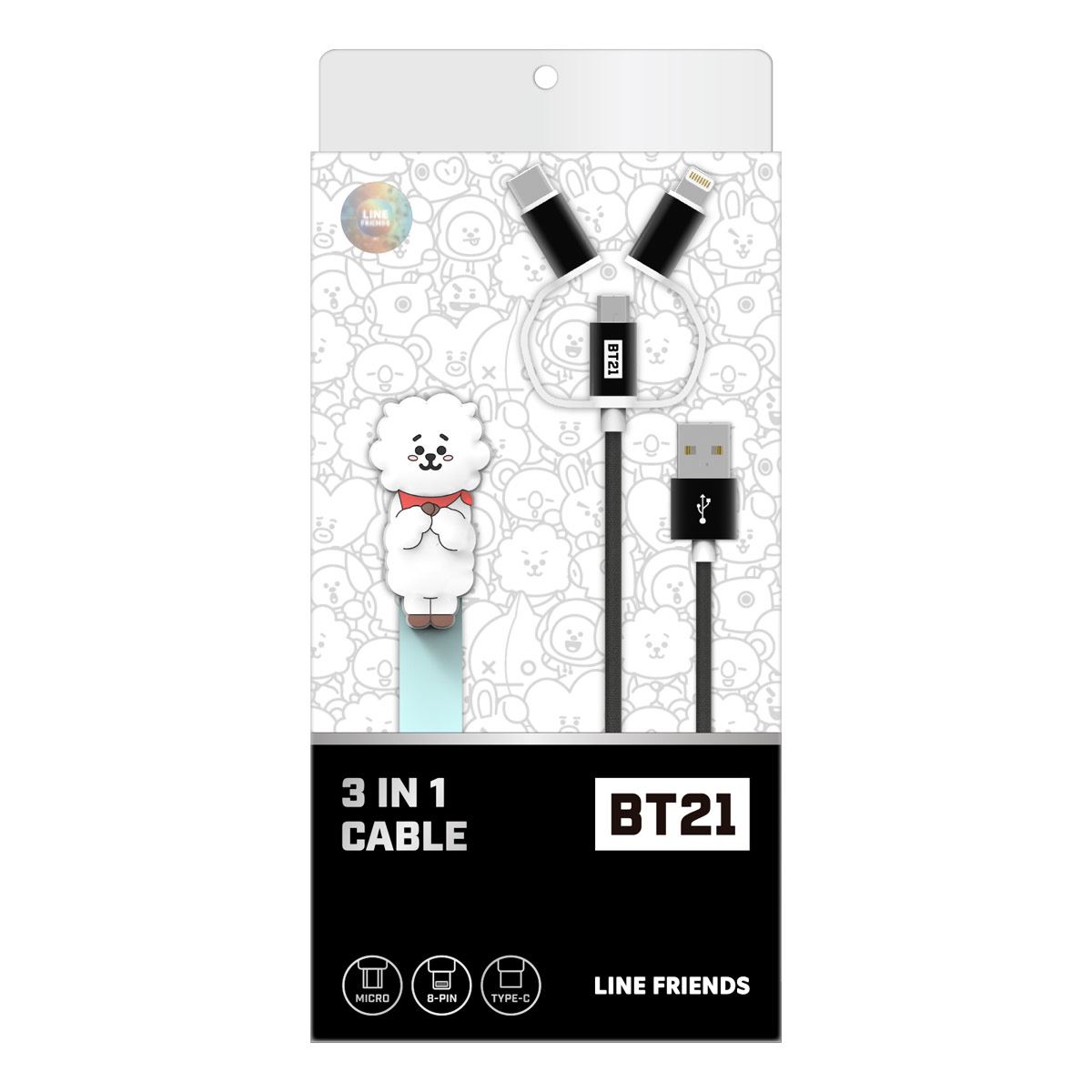 Cable Cargador Para Celular 3 En 1 Personaje RJ Línea BT21