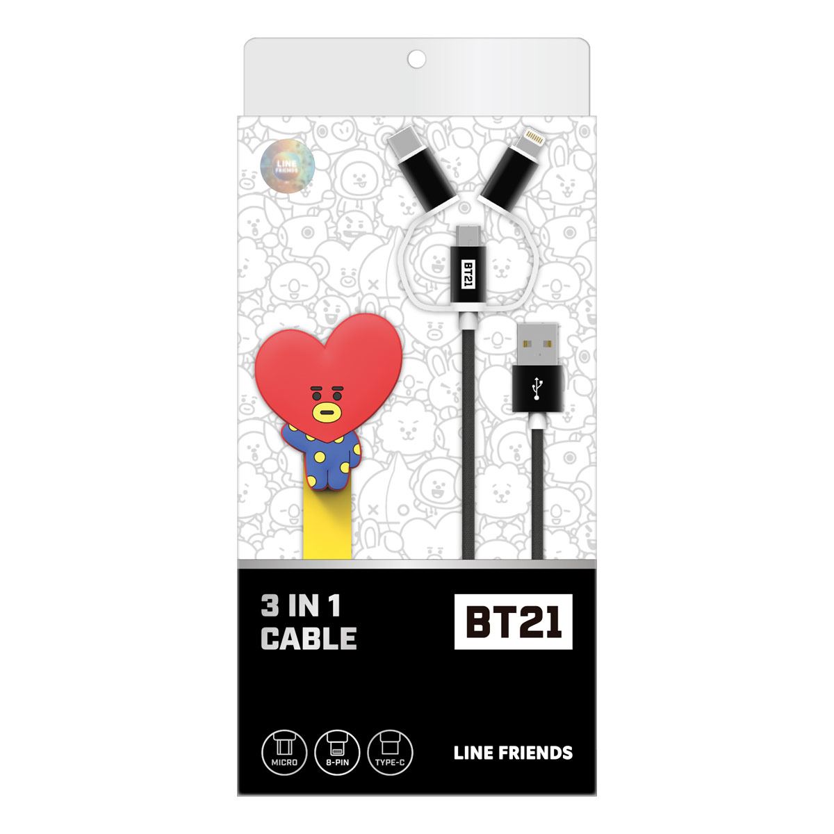 Cable Cargador Para Celular 3 En 1 Personaje Tata Línea BT21