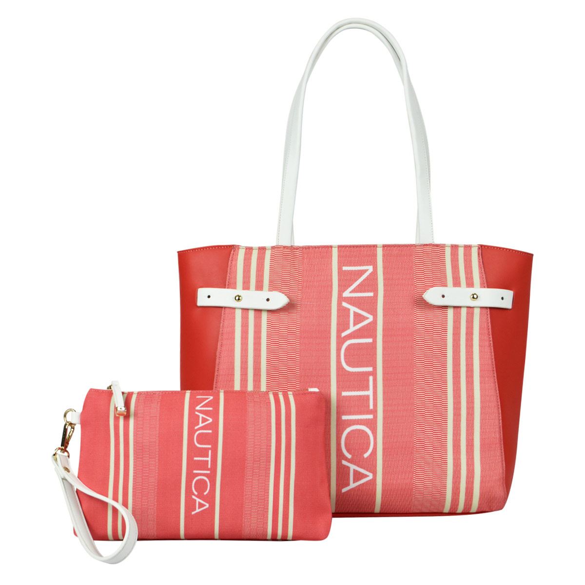 Bolsa Náutica estilo tote en color rojo con rayas y neceser en color rojo modelo A06612