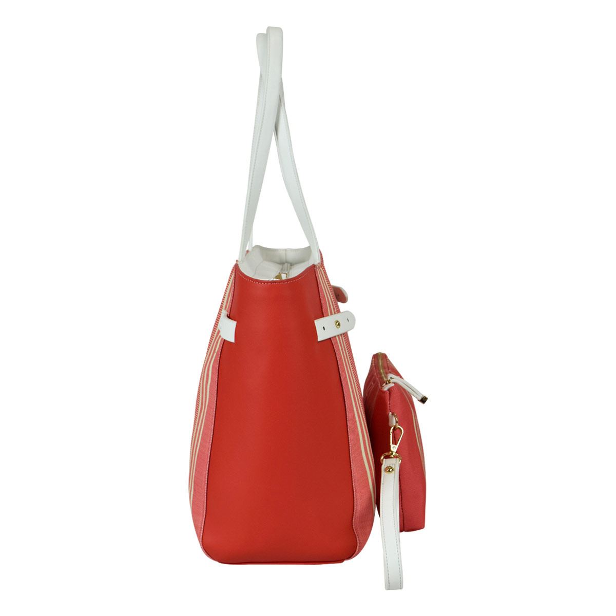 Bolsa Náutica estilo tote en color rojo con rayas y neceser en color rojo modelo A06612