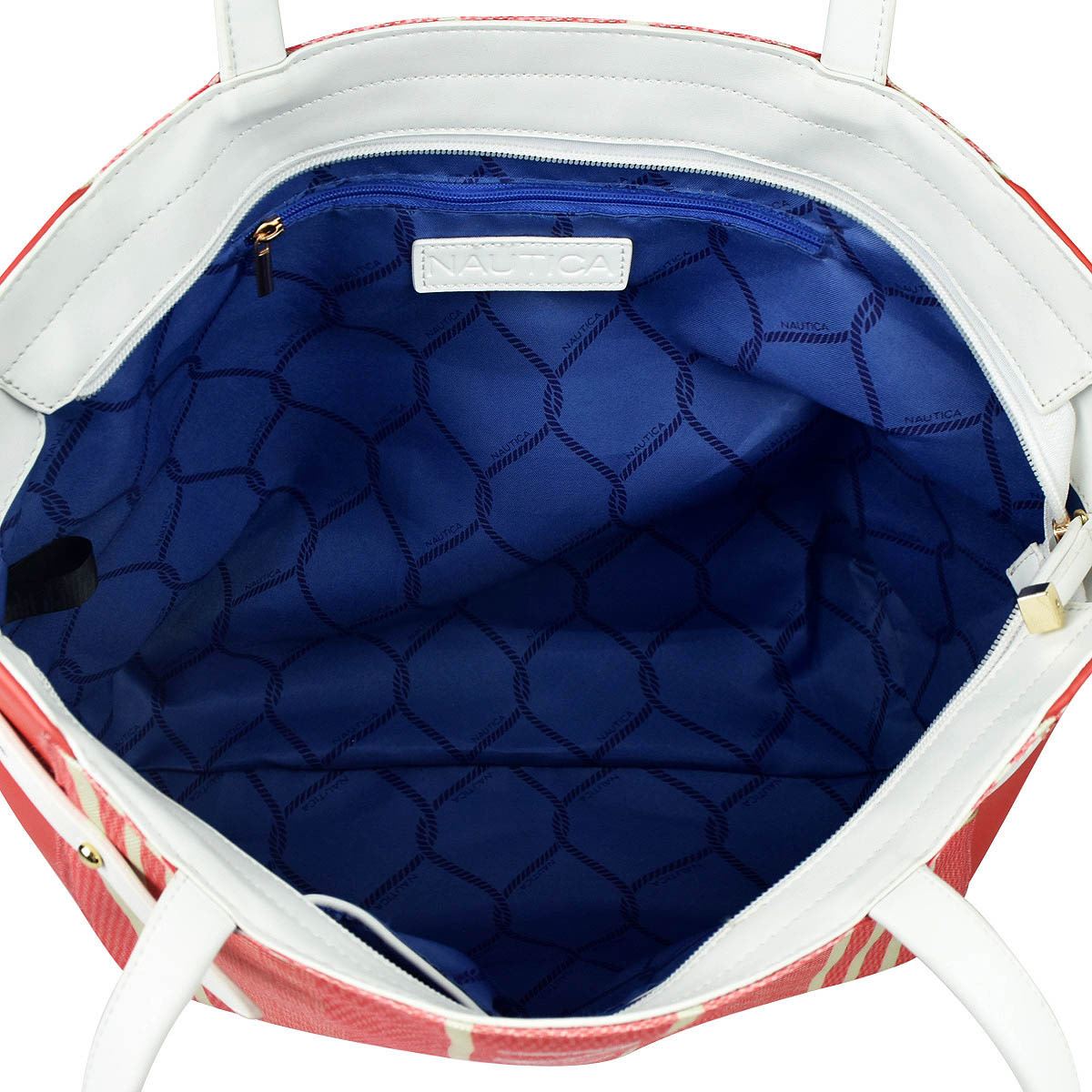 Bolsa Náutica estilo tote en color rojo con rayas y neceser en color rojo modelo A06612