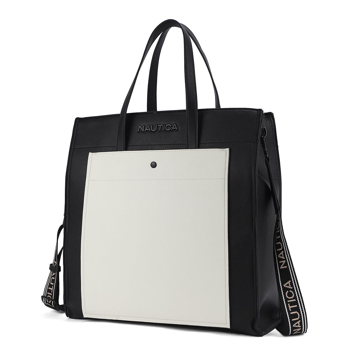 Bolsa estilo Large Tote marca Náutica color negro con detalles en blanco modelo A11805