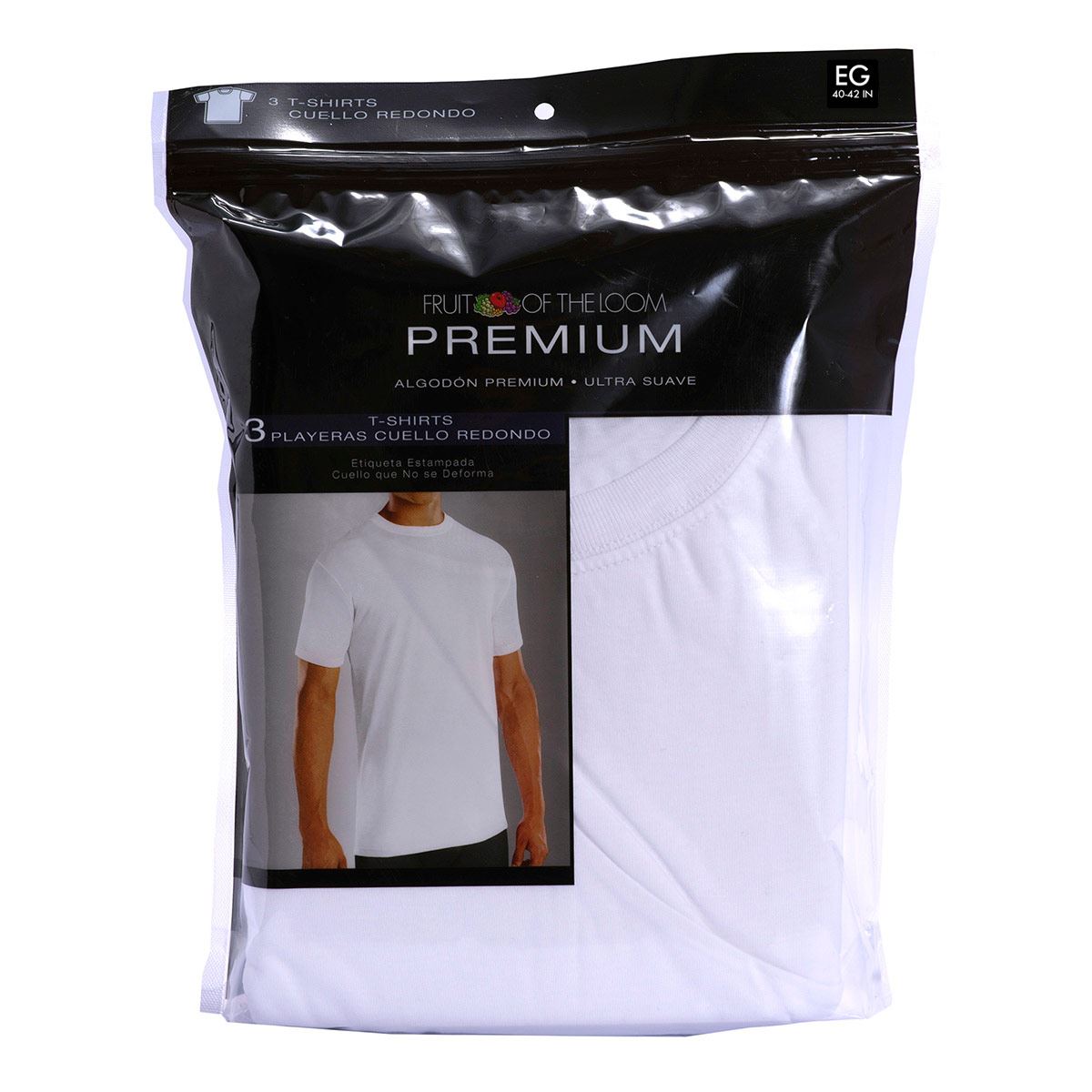 Playera Fruit of the Loom Premium en cuello redondo blanco extra-grande
