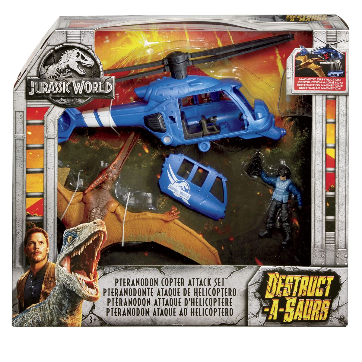 Jurassic World Pack De Dinosaurio + Helicóptero
