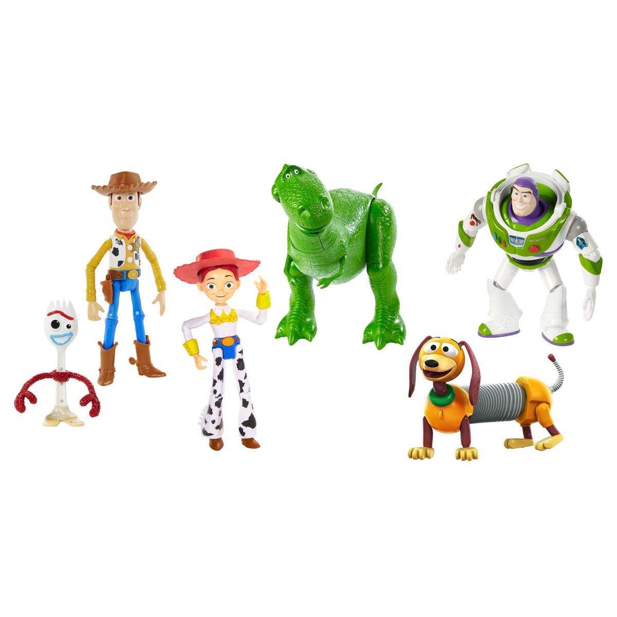 Disney Pixar Toy Story Figura de Acción Paquete de 6 figuras Woody, Buzz Lightyear, Forky, Jessie, Slinky y Rex.