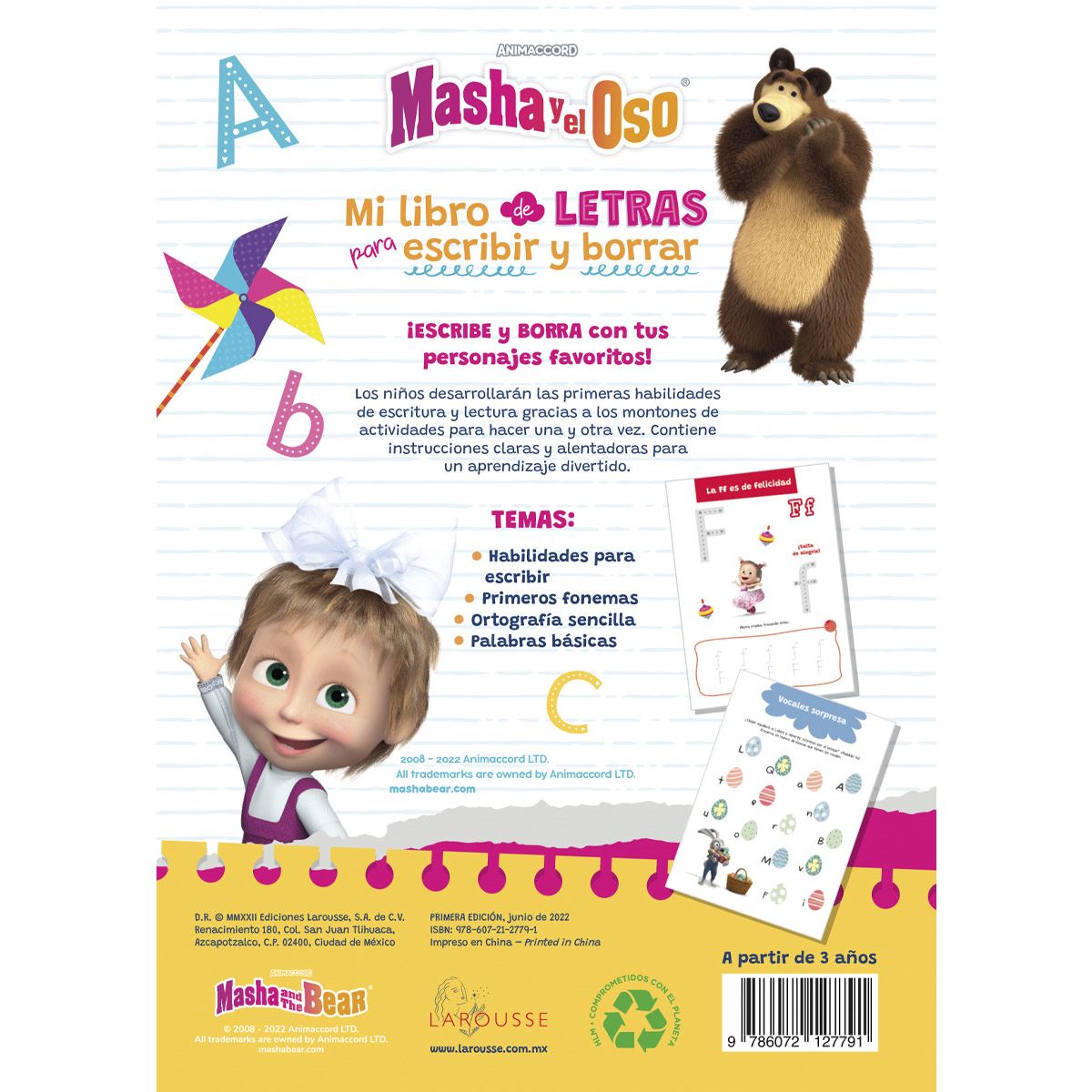 Masha y el Oso. Mi libro de letras para escribir y borrar