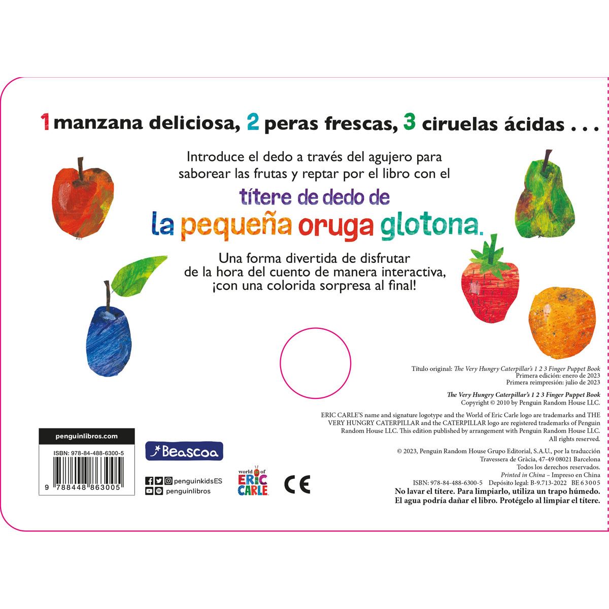 La pequeña oruga glotona 1 2 3. Libro títere de dedo
