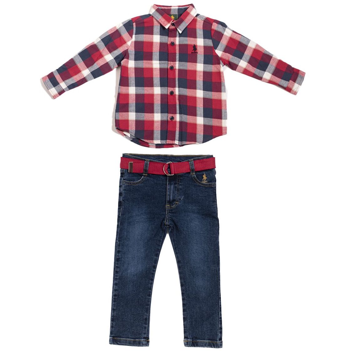 Conjunto 2 Piezas Royal Polo Club Camisa a Cuadros y Pantalon de Mezclilla para Bebe