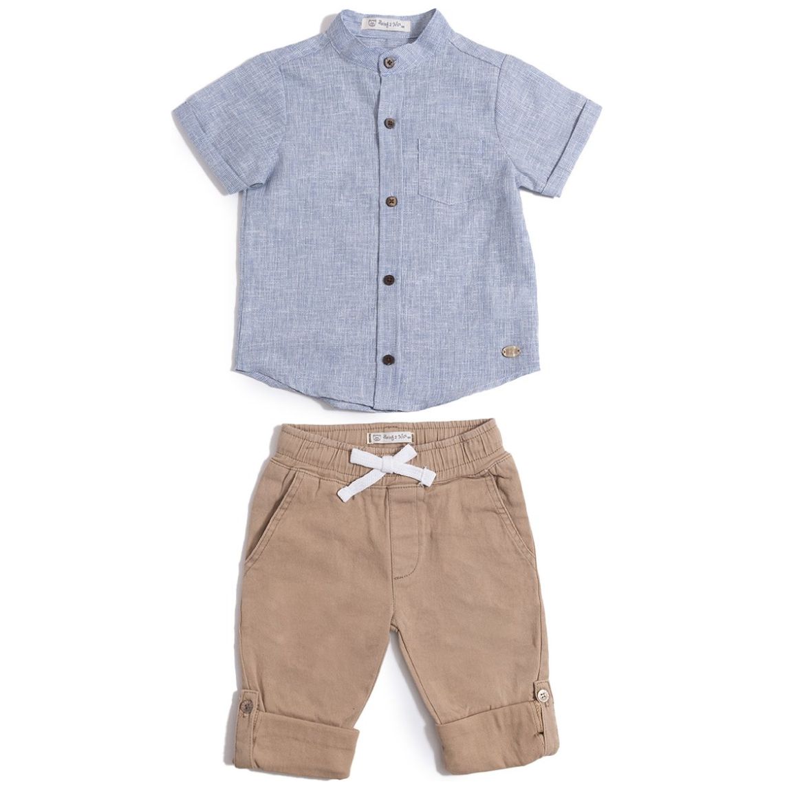 Conjunto para Bebe 2 Piezas Camisa Manga Corta Cuello Mao con Pantalon Being 2 Nice
