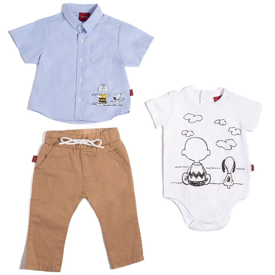 Conjunto para Bebe 3 Piezas Camisa Manga Corta Panalero Manga Corta Y Jogger Snoopy