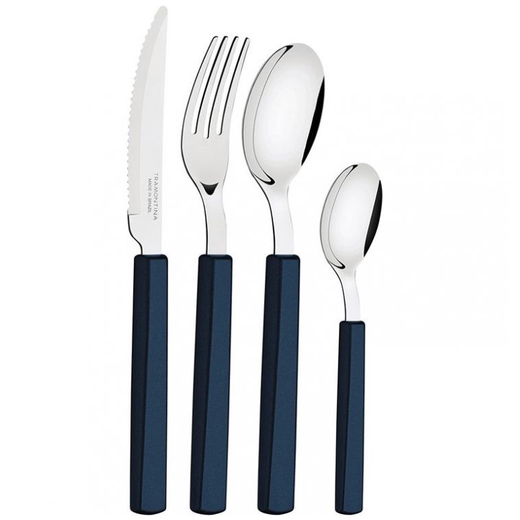 SET DE CUBIERTOS EVERHOUSE 24 PZS MANGO PLASTICO AZUL