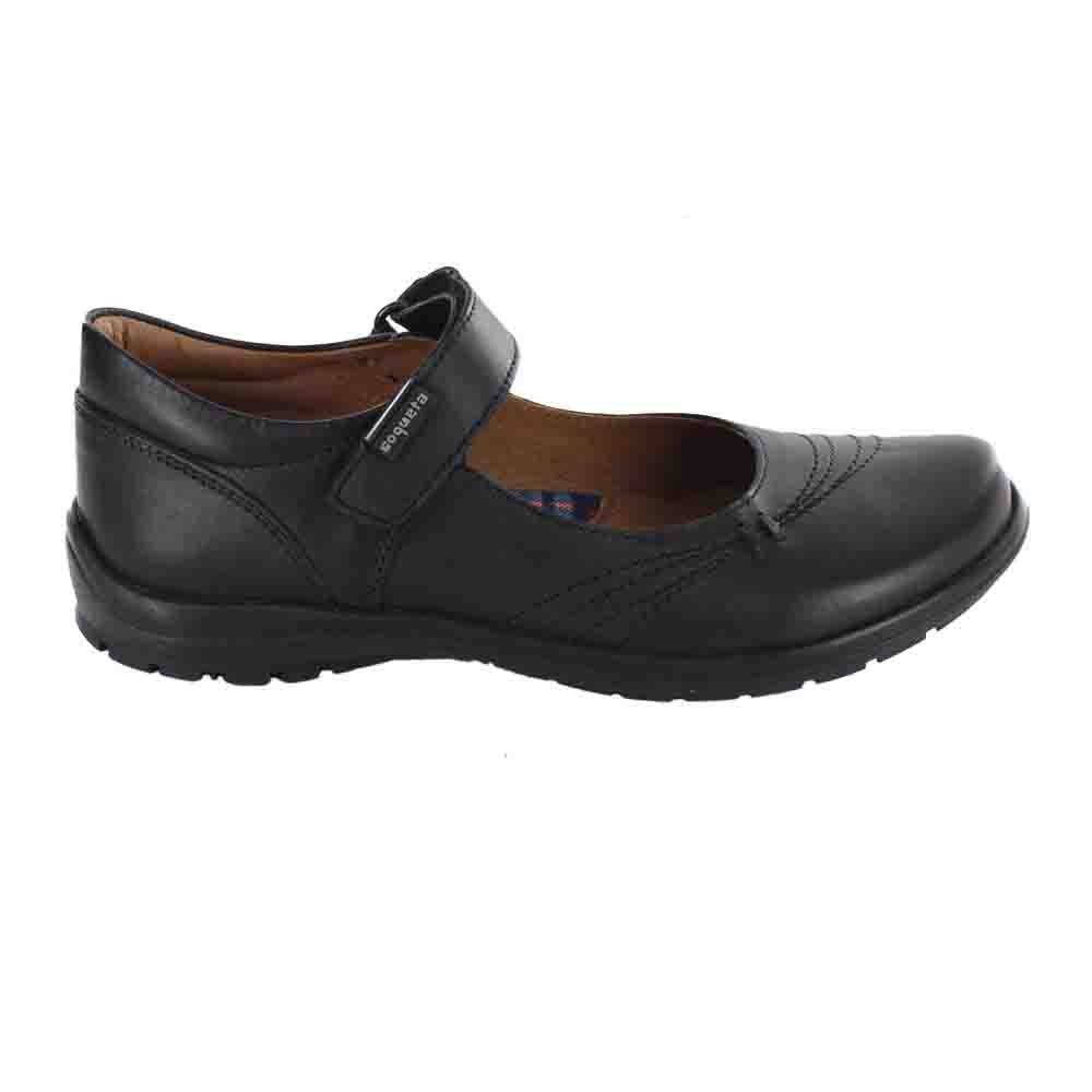 Zapato Escolar con Bordado Y Velcro Color Negro Coqueta para Niña