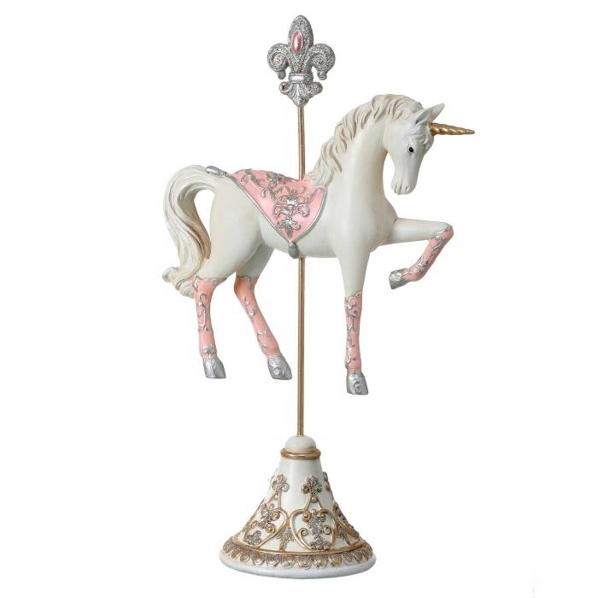Unicornio Carousel de Resina Color Rosa con Blanco 34 Cm.
