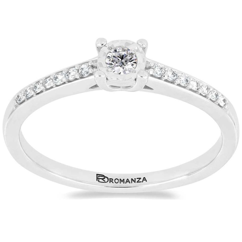 Anillo de Compromiso Oro Blanco 14K y 0.15 Qts Diamante Romanza