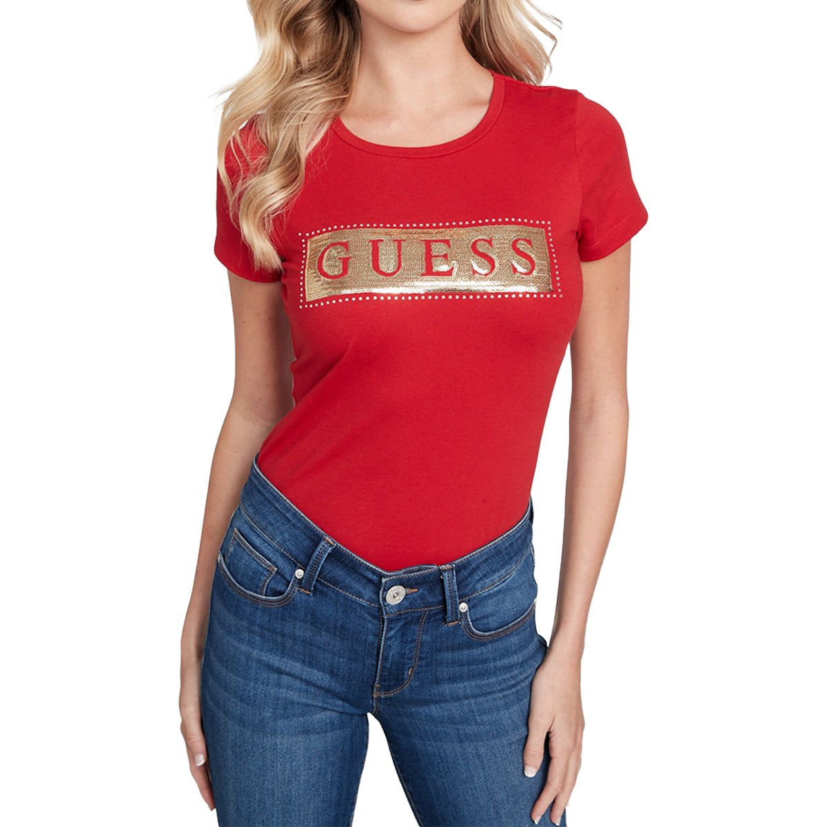 Guess - Camiseta De Mujer Roja Con Logo Triangulo Y Flores a un precio más  barato - Shoptize