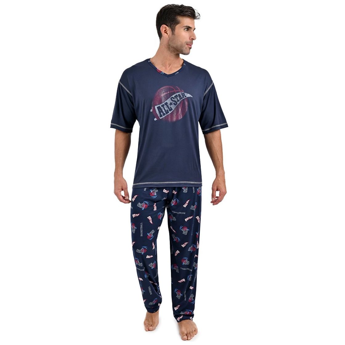 Pijama Hombre Manga Corta Pantalon Largo Azul