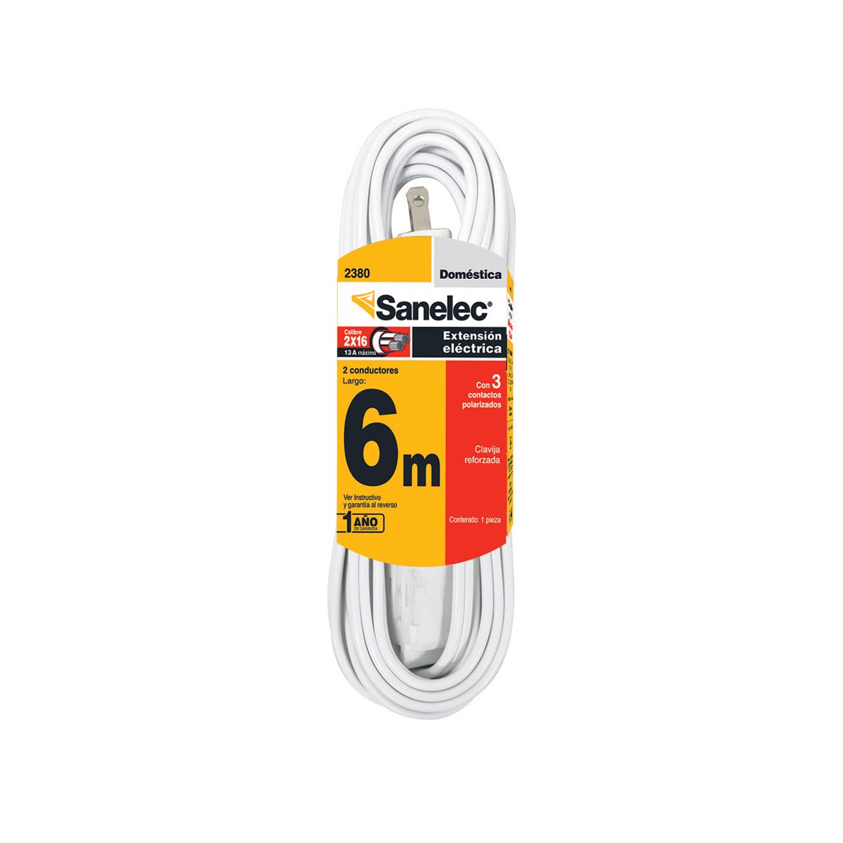 Extensión Sanelec 2380 Doméstica 6 M Blanca