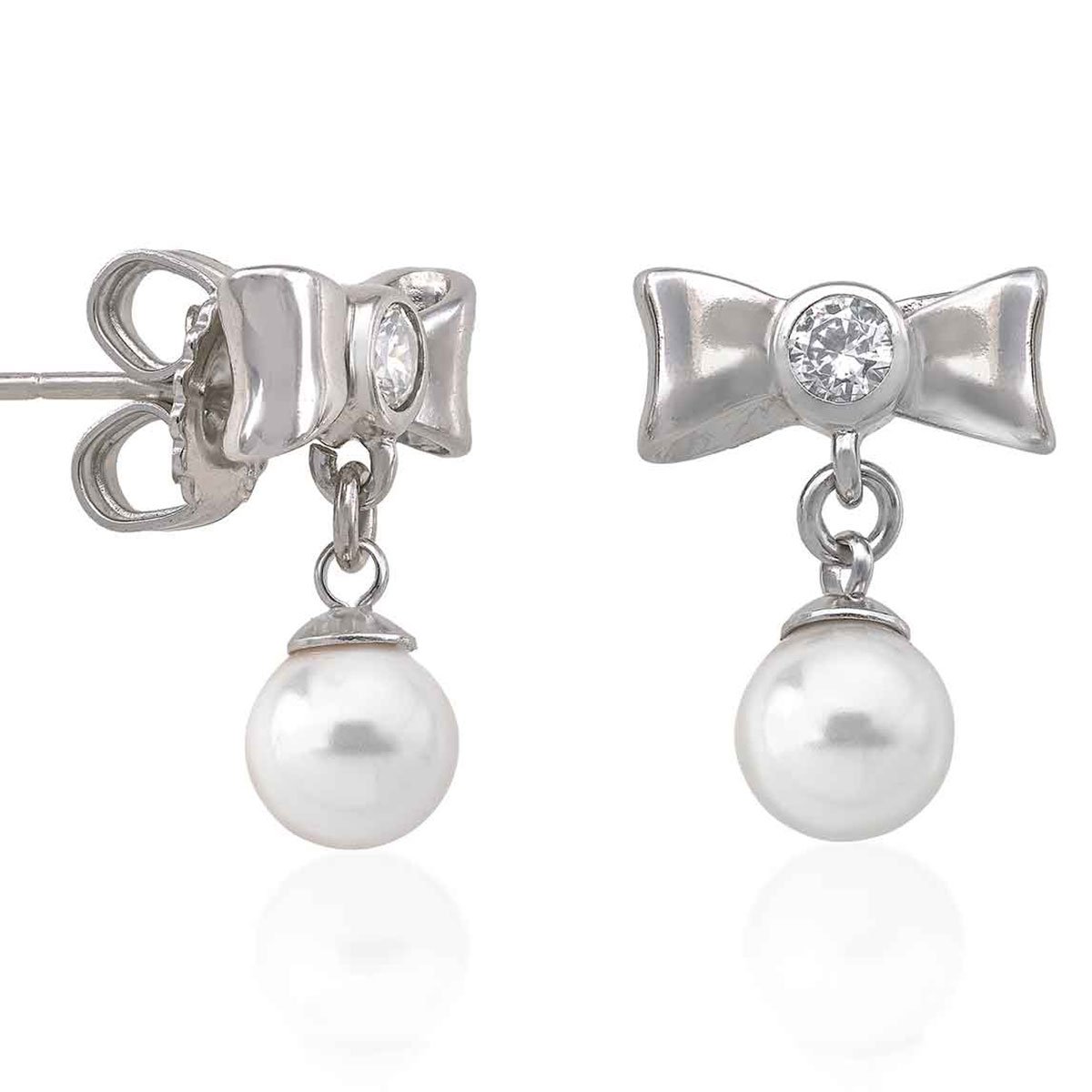 Aretes de Plata con Perla Blanca Y Mo&ntilde;o Majorica