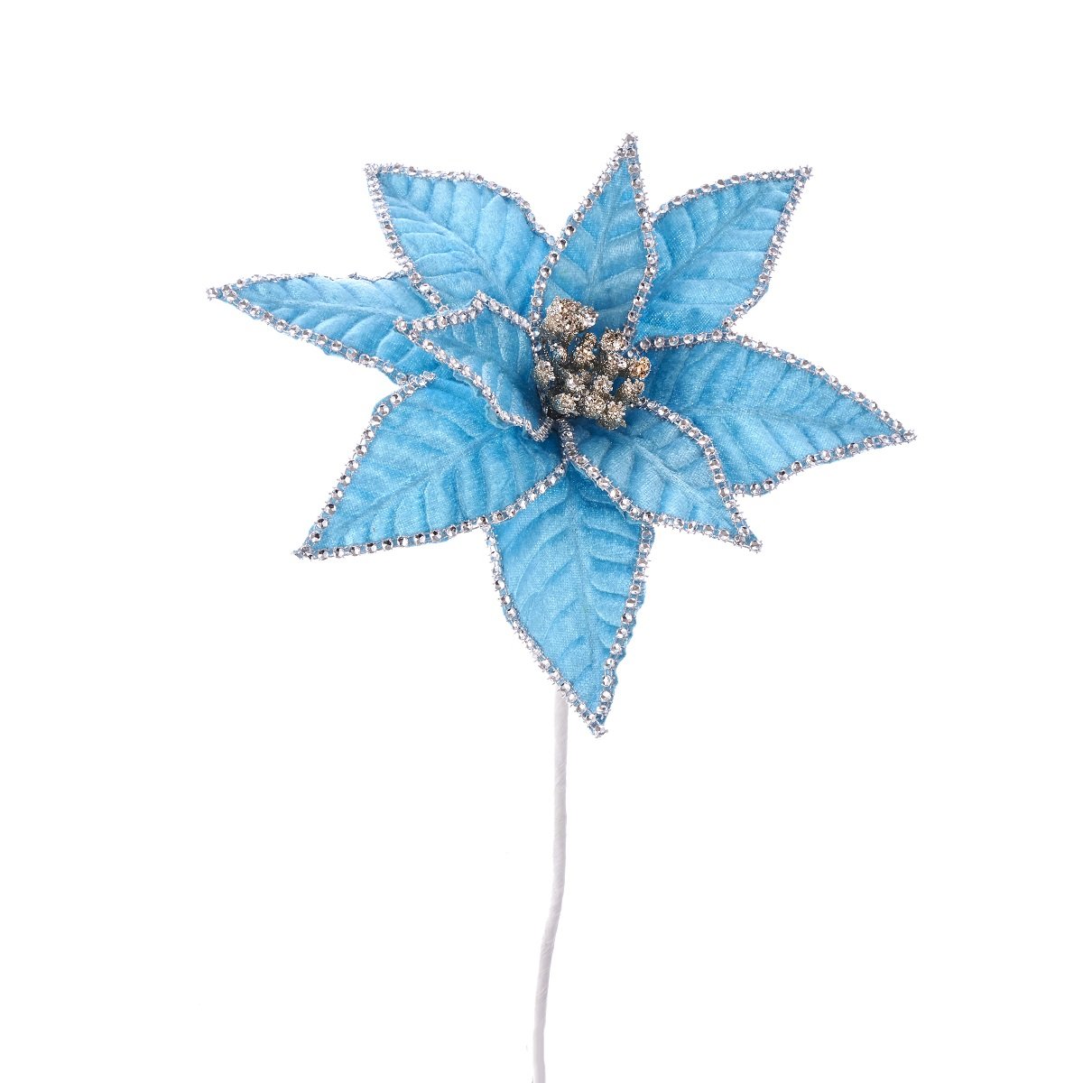Flor Nochebuena Azul Tiffany con Piedritas en Plata 35 Cm