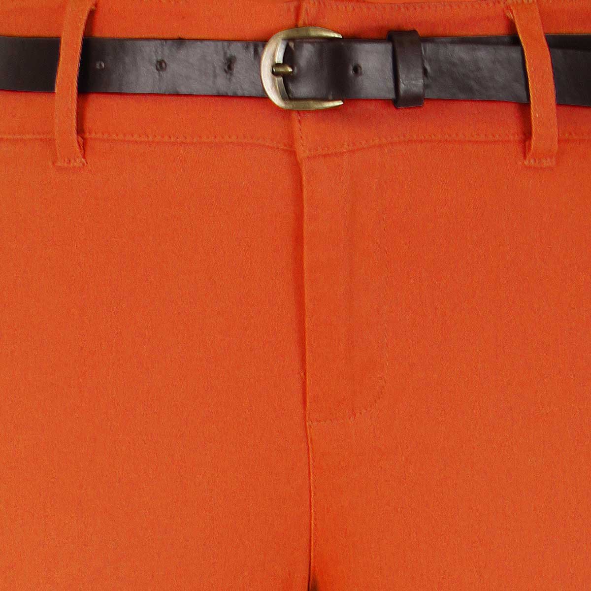 Pantalón Elle Naranja Corte Recto Diseño de Gabardina con Cinturón