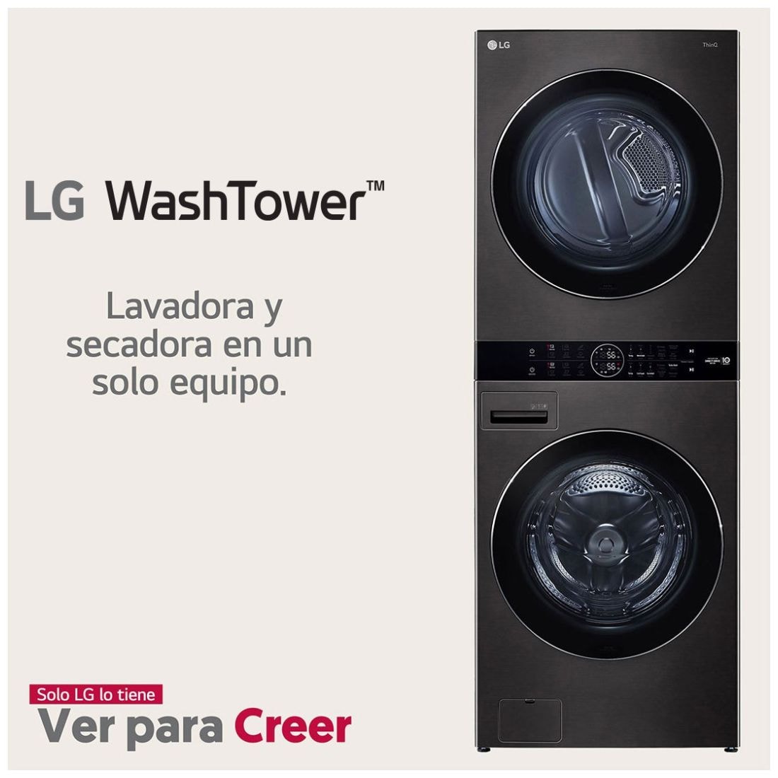 Torre de Lavado LG Washtower Carga Frontal Lavadora y Secadora Inverter Ai Dd con Conectividad LG Thinq 22Kg / 22Kg Wk22Bs6  Negra