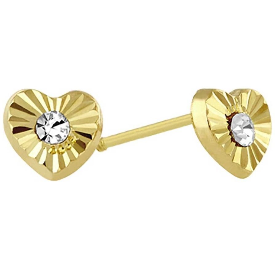Broqueles de Oro 14K Mini Corazón Diamantado Sabelli