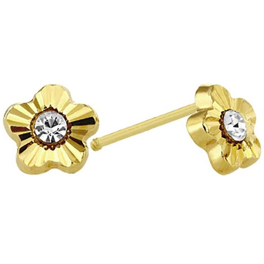 Broqueles de Oro 14K Mini Flor Diamantada Sabelli