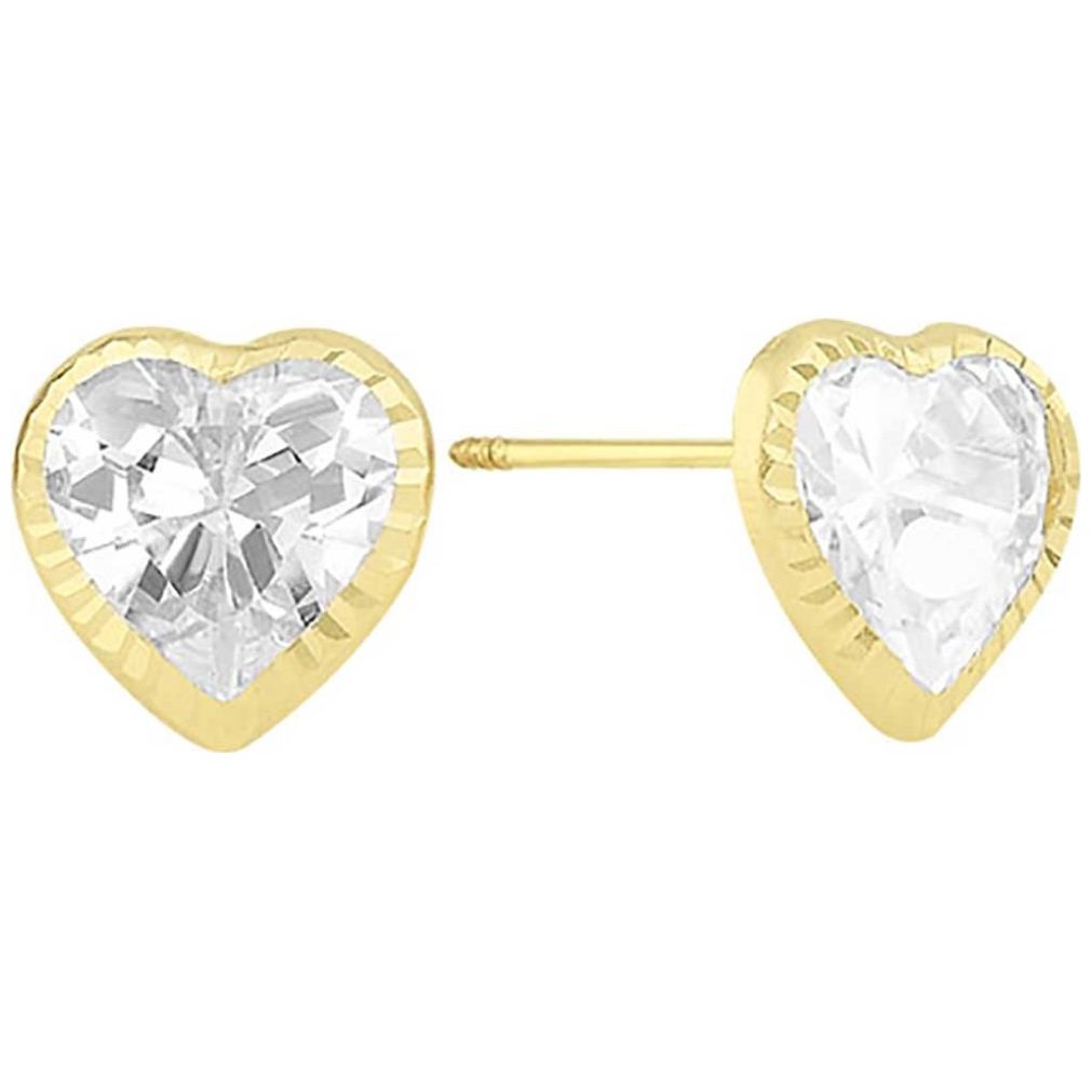 Broqueles de Oro 14K Diamantado  6Mm Corazón Sabelli