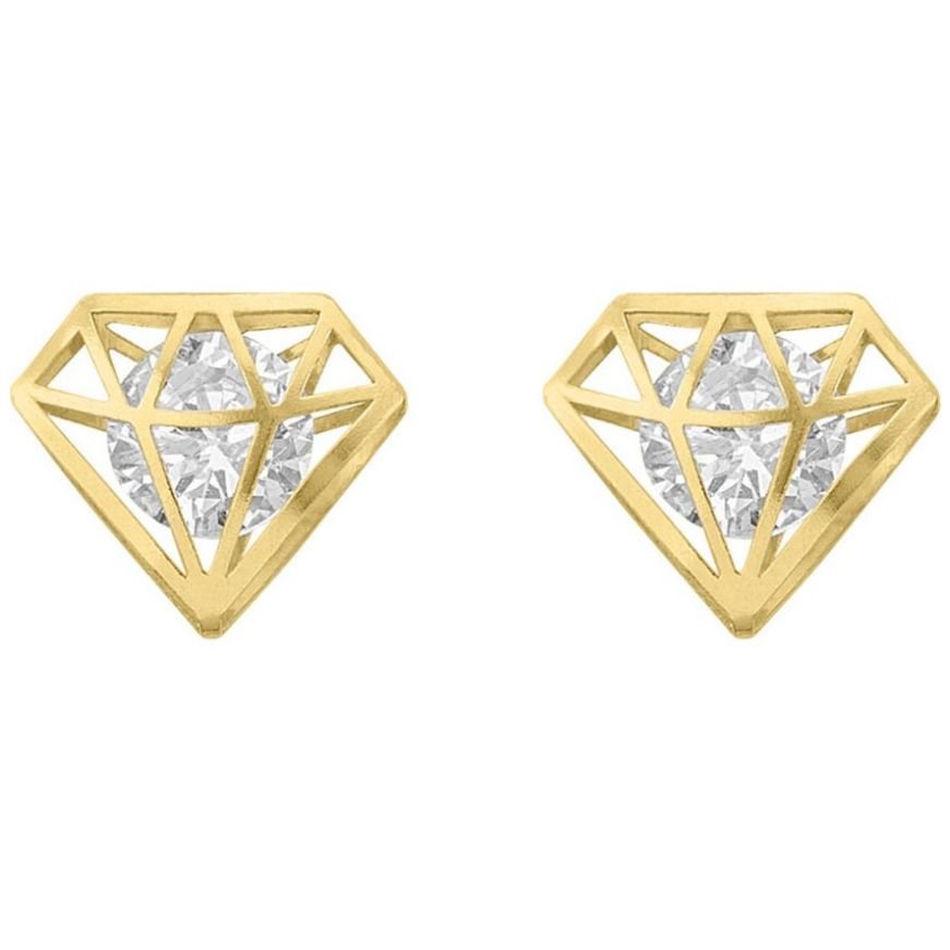Broquel de Oro de 14K Diamante 3D Chico  Brokellum