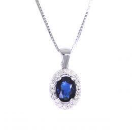 Dije Oro Blanco Con Zafiro Oval Y Diamantes Nadav