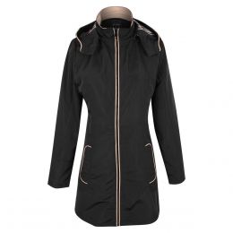 Gabardina Negra Cuello Con Capucha Liso Cierre Just By Basel