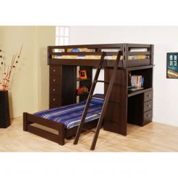 Cama Alta Giorgio Con Escritorio Y Librero Chocolate Arenteiro